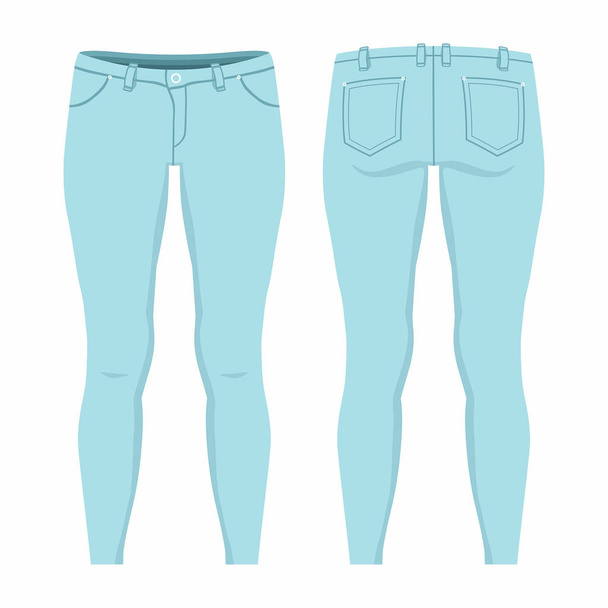 Women's light blue jeans. Front and back views on white background - Vector, Image