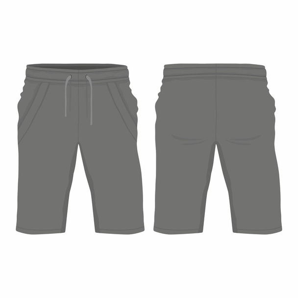 Pantalones cortos deportivos negros para hombres. Vistas frontal y trasera sobre fondo blanco
 - Vector, Imagen