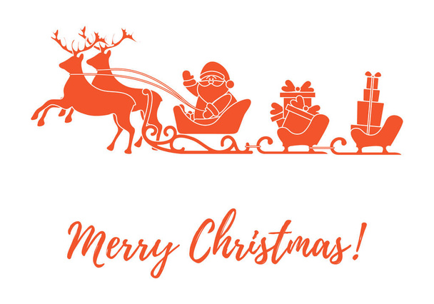 Santa Claus with Christmas presents in sleighs with reindeers. N - Vector, Image