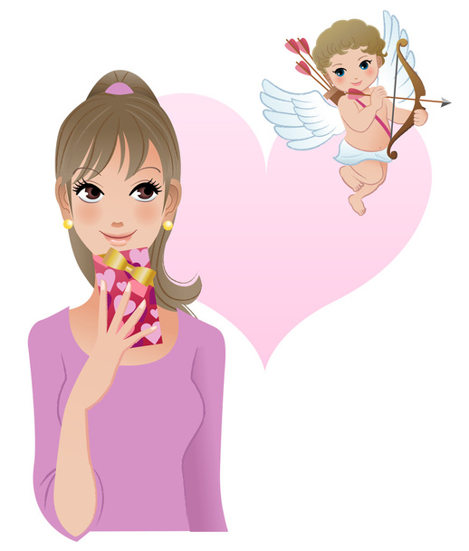 Girl with cupid, valentine - Vector, afbeelding