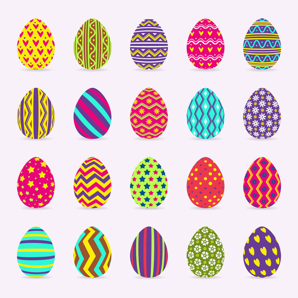 Yumurta toplama ile farklı desen renkli stil üzerinde arka izole - Vektör, Görsel