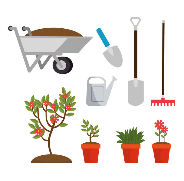 Gartenelemente und Werkzeugdesign - Vektor, Bild