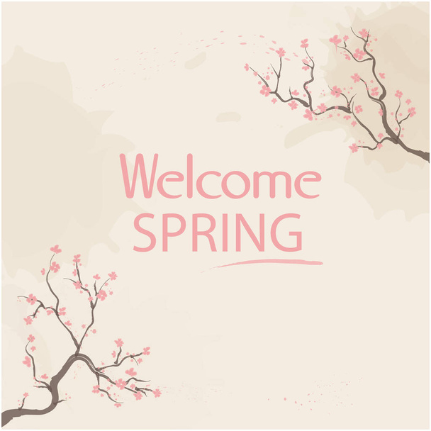 ようこそ春桜ピンク背景ベクトル画像 - ベクター画像