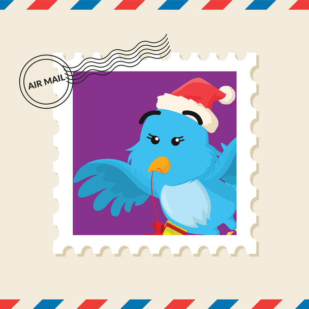 Christmas bird postage stamp on air mail envelope - Vector, Image