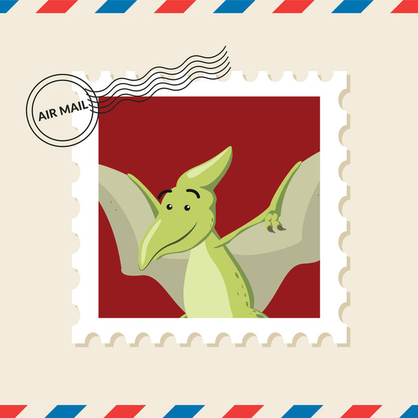 Sello postal Pteranodon en sobre de correo aéreo
 - Vector, Imagen