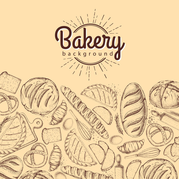 Bakery background. Top view of bakery products - Vector, afbeelding