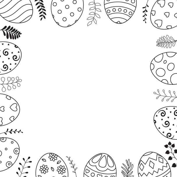Quadro quadrado com ovos de Páscoa desenhados à mão e espaço para texto sobre fundo branco
 - Vetor, Imagem