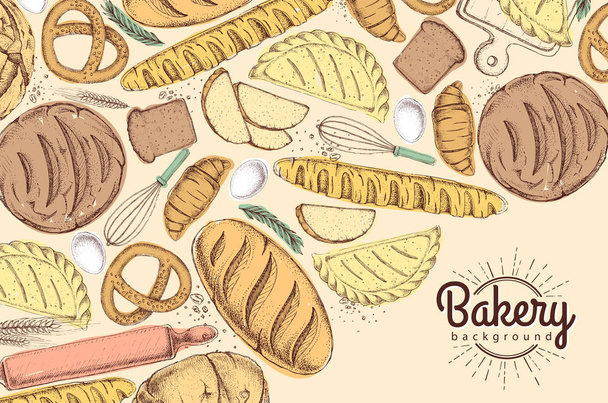 Bakery background. Top view of bakery products - Vector, Image