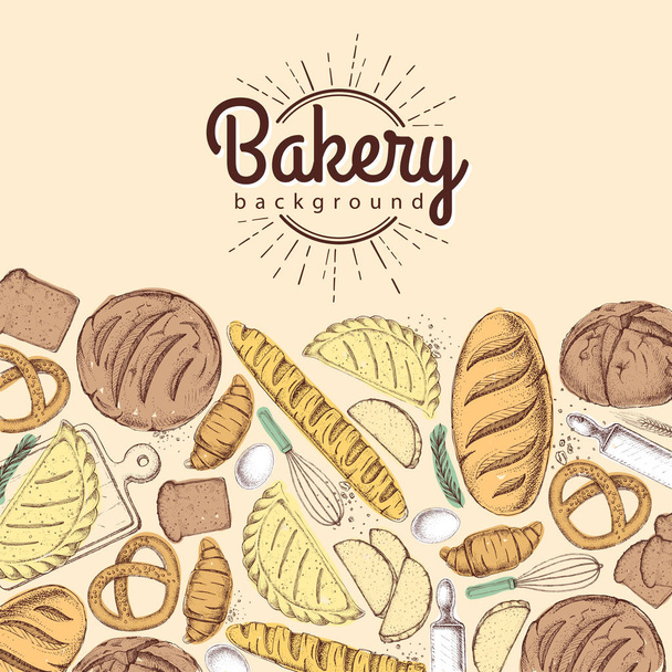 Bakery background. Top view of bakery products - Вектор, зображення