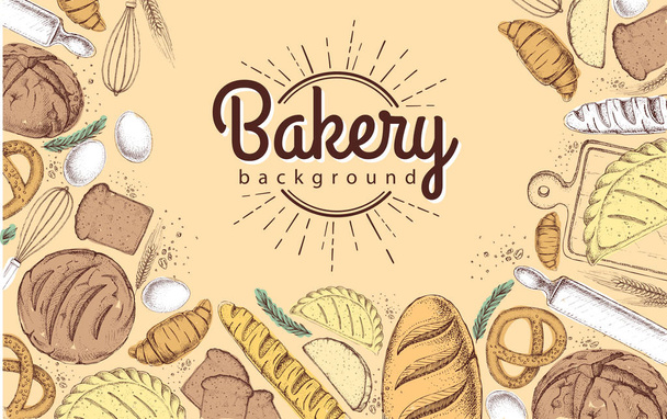 Bakery background. Top view of bakery products - Vektor, obrázek