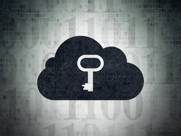 Cloud technology concept: Cloud With Key on Digital Data Paper background - Photo, Image
