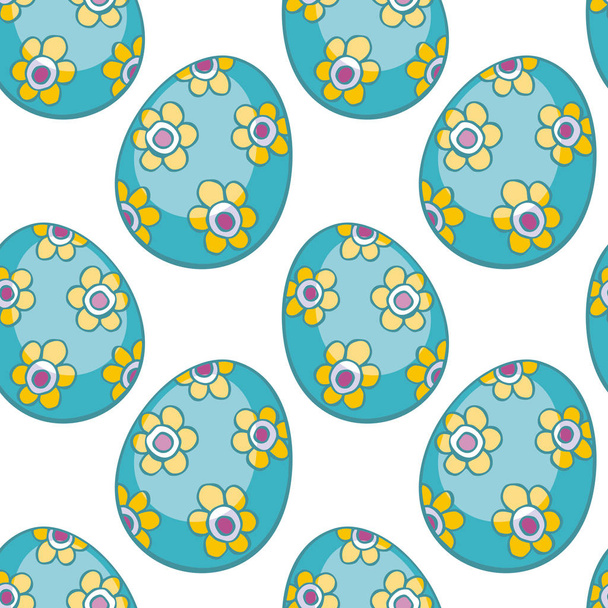 Colorful seamless pattern with hand-drawn Easter eggs. Vector background in doodle style. - Vector, imagen