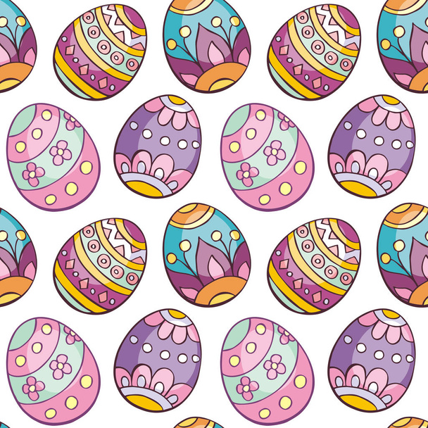 Colorful seamless pattern with hand-drawn Easter eggs. Vector background in doodle style. - Διάνυσμα, εικόνα