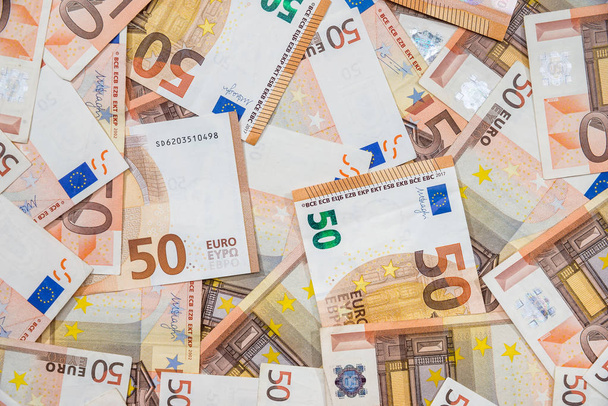 50 new and old euro bills as background - Photo, Image