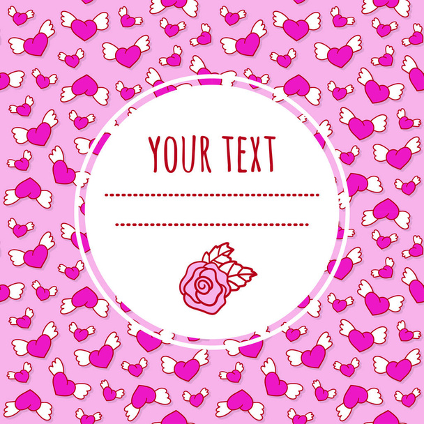 Fondo de amor romántico con lindos corazones alados y rosa. Tarjeta de felicitación del día de San Valentín
. - Vector, imagen