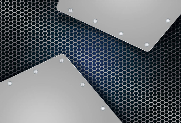 geometrische achtergrond, mesh, metalen grille met frames en bouten - Vector, afbeelding