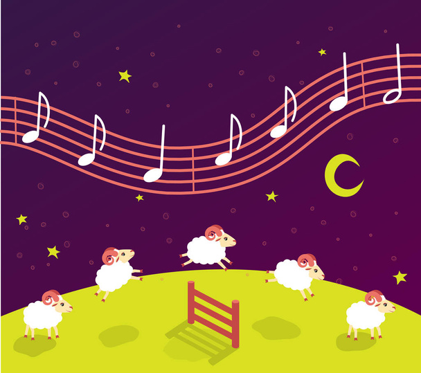 canción de cuna antes de acostarse. Los corderos saltan por encima de la cerca. música en el cielo estrellado
 - Vector, Imagen