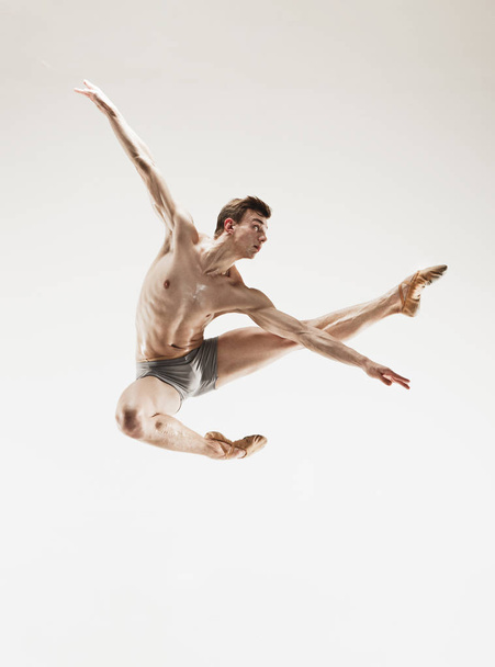 The male athletic ballet dancer performing dance isolated on white background. - Φωτογραφία, εικόνα