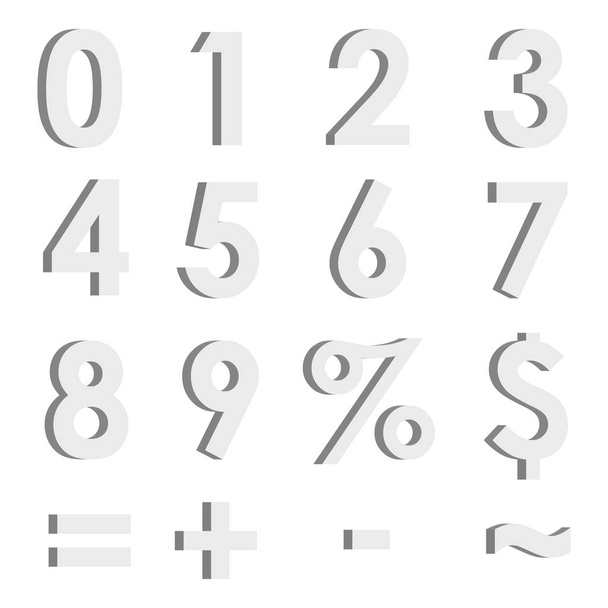 Set of white 3D numbers and symbols - Vector, afbeelding