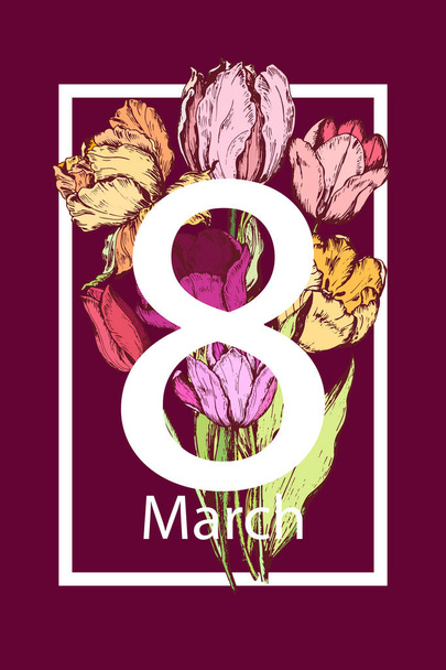 8 de Março. Feliz Dia da Mãe das Mulheres. Cartão Floral. Desenho à mão. Ilustração vetorial
 - Vetor, Imagem