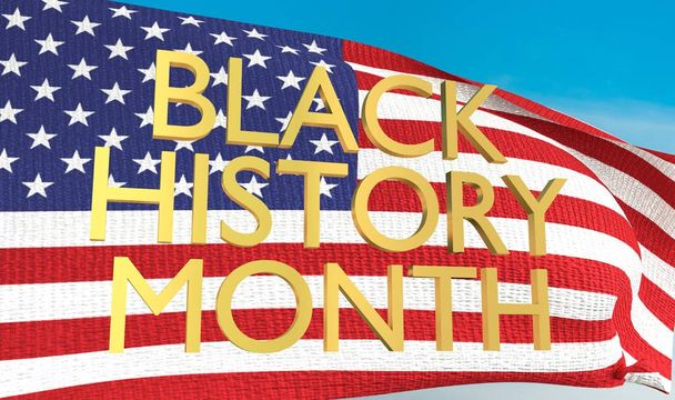 Black History Month 3D render text over american flag - Fotoğraf, Görsel