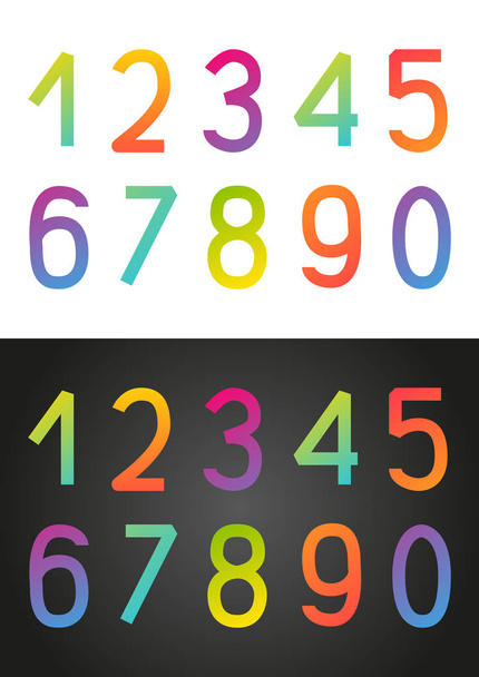 Satz Regenbogennummern auf weißem und schwarzem Hintergrund - Vektor, Bild