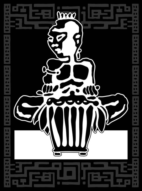 African drummer. Percussion players. Tribal bongo or djembe music. Sticker logo Black and white hand drawing in ethnic style. Vector illustration - Vector, Image