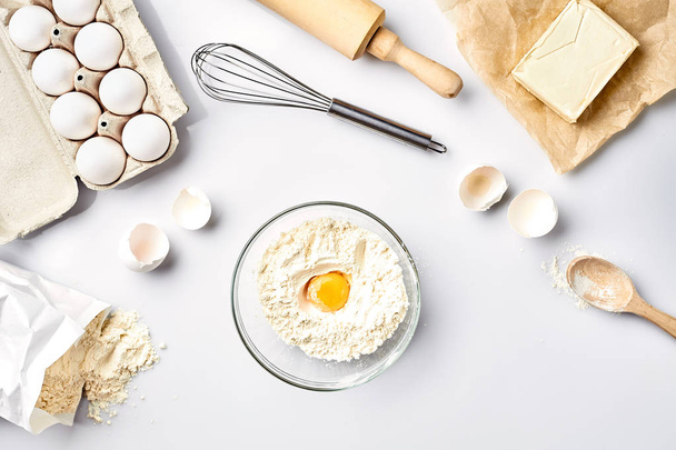 Baking ingredients for pastry on the white table - 写真・画像