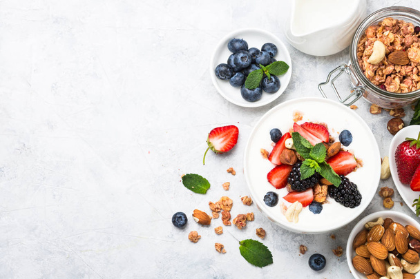 Greek yogurt granola and berry mix. Top view. - Fotografie, Obrázek