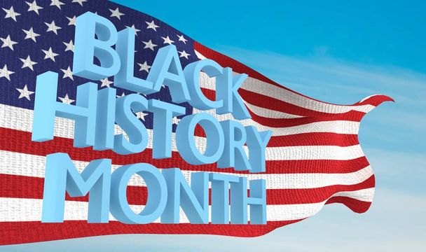 Μαύρο ιστορία μήναs πάνω από την αμερικανική σημαία  - Φωτογραφία, εικόνα