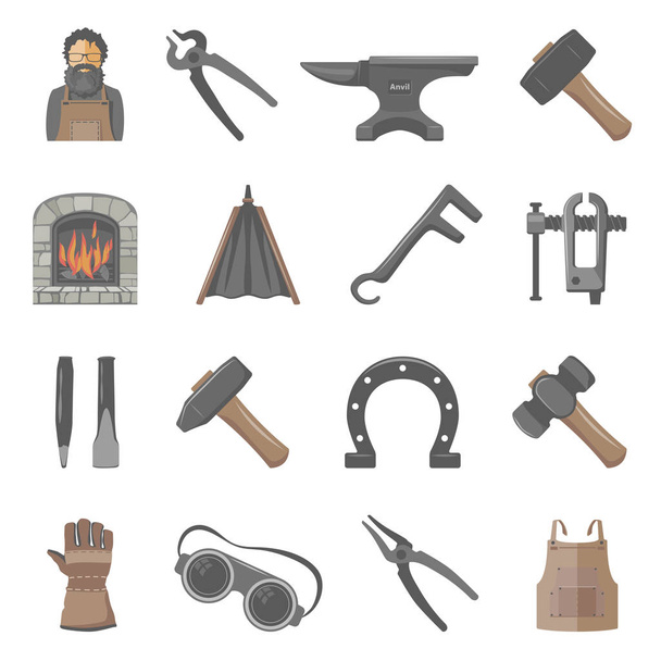 Blacksmith tools and equipment icon set - Vector, Image