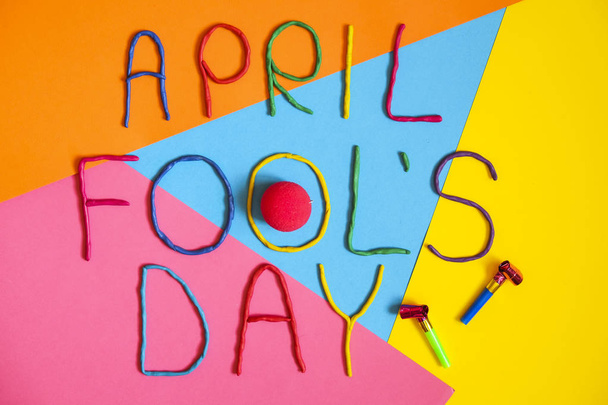 Funny font first april fools day written in plastecine of different colors. - Valokuva, kuva