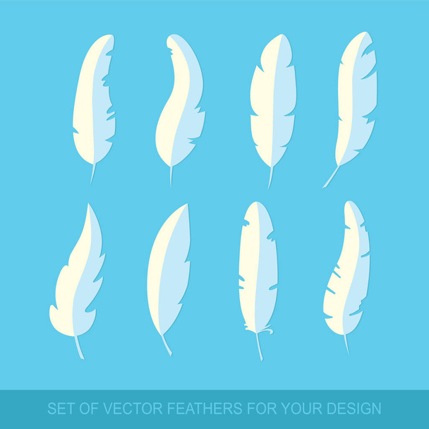 Different set feather vector icon isolated on blue background. Collection for writing text and design. Flat Graphic illustration - Vector, Image
