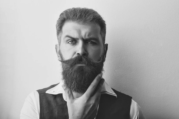 bearded man, brutal caucasian hipster with serious face - Fotoğraf, Görsel