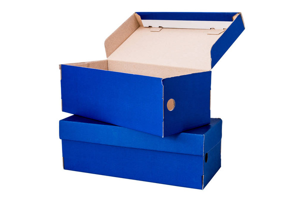 Caixa de sapato azul aberto
 - Foto, Imagem