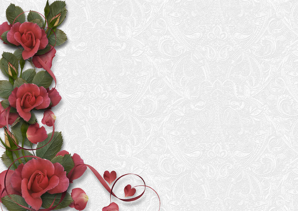 White vintage background with a border of beautiful roses. greet - Foto, imagen