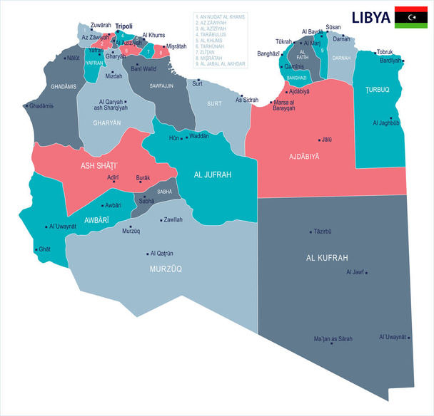 Libya - kartta ja lippu - Yksityiskohtainen vektorikuvaus
 - Vektori, kuva