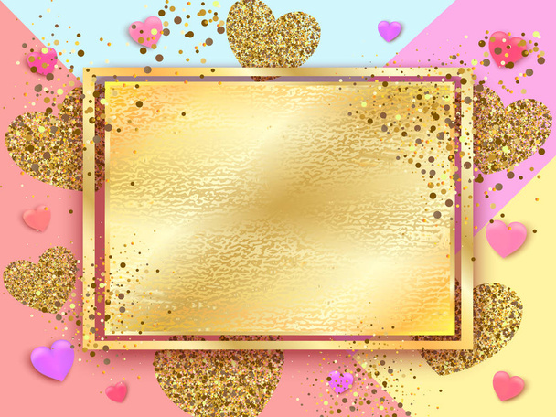 Banner de San Valentín con brillantes corazones brillantes en pastel colo
 - Vector, Imagen