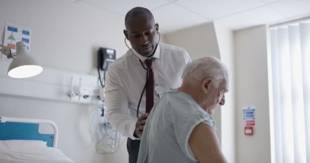 4K Friendly hospital doctor examining elderly patient in a private room - Felvétel, videó