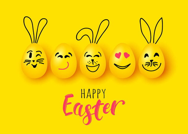 Easter eggs and rabbit funny vector characters for banner poster greeting card - Wektor, obraz
