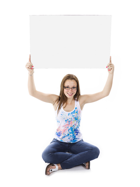 teenage girl holding up placard - Photo, Image
