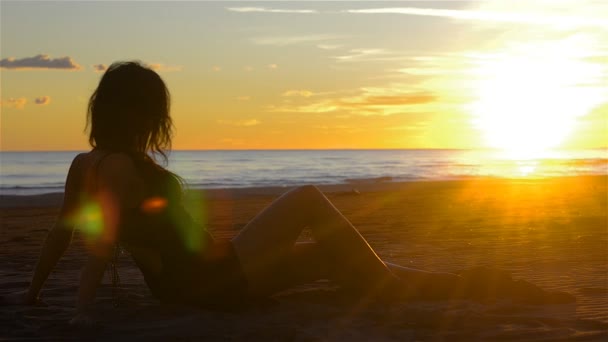Nuori, komea, brunette, nainen viettelee ja iloisesti liikkuvan hiekkaa rannalla. Välittömästä läheisyydestä ja taustasta otettu meri ja auringonlaskun ympäristö voidaan nähdä linssin soihdulla.
. - Materiaali, video