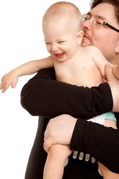 Picture of happy father with a baby isolated - Фото, изображение