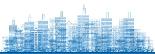 Szerkezeti City felhőkarcoló kék színű. Vektoros illusztráció.  - Vektor, kép