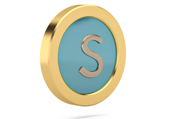 Golden ring with alphabet S on white background.3D illustration. - Photo, image