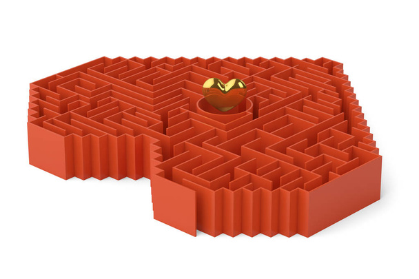 A golden heart in the maze.3D illustration. - Фото, зображення