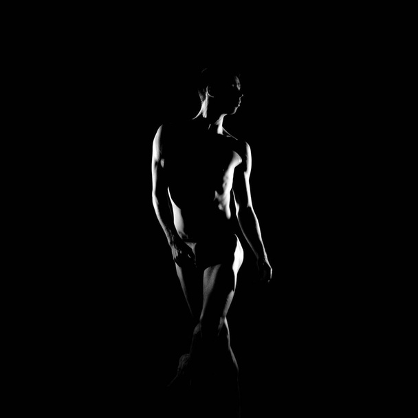 Black and white silhouette trace of male ballet dancer. - Foto, Imagem