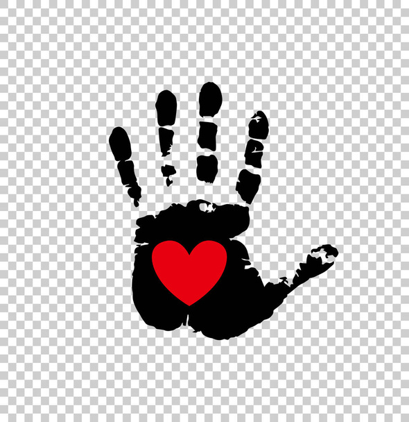  Coração vermelho em impressão de palma preta isolado em transparente
  - Vetor, Imagem
