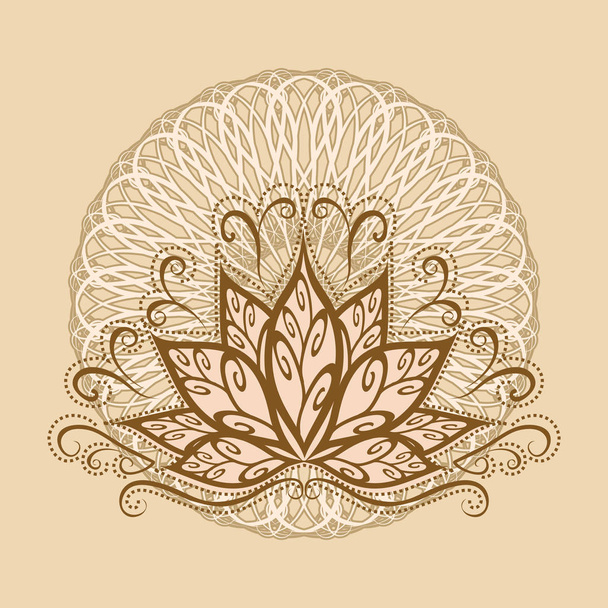 Lotus e mandala. Immagine vettoriale di un fiore di loto stilizzato in stile vintage con il mandala. - Vettoriali, immagini
