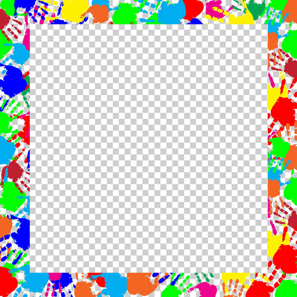 Φωτεινό πλαίσιο με αντίγραφο χώρου και πολύχρωμα handprints  - Διάνυσμα, εικόνα